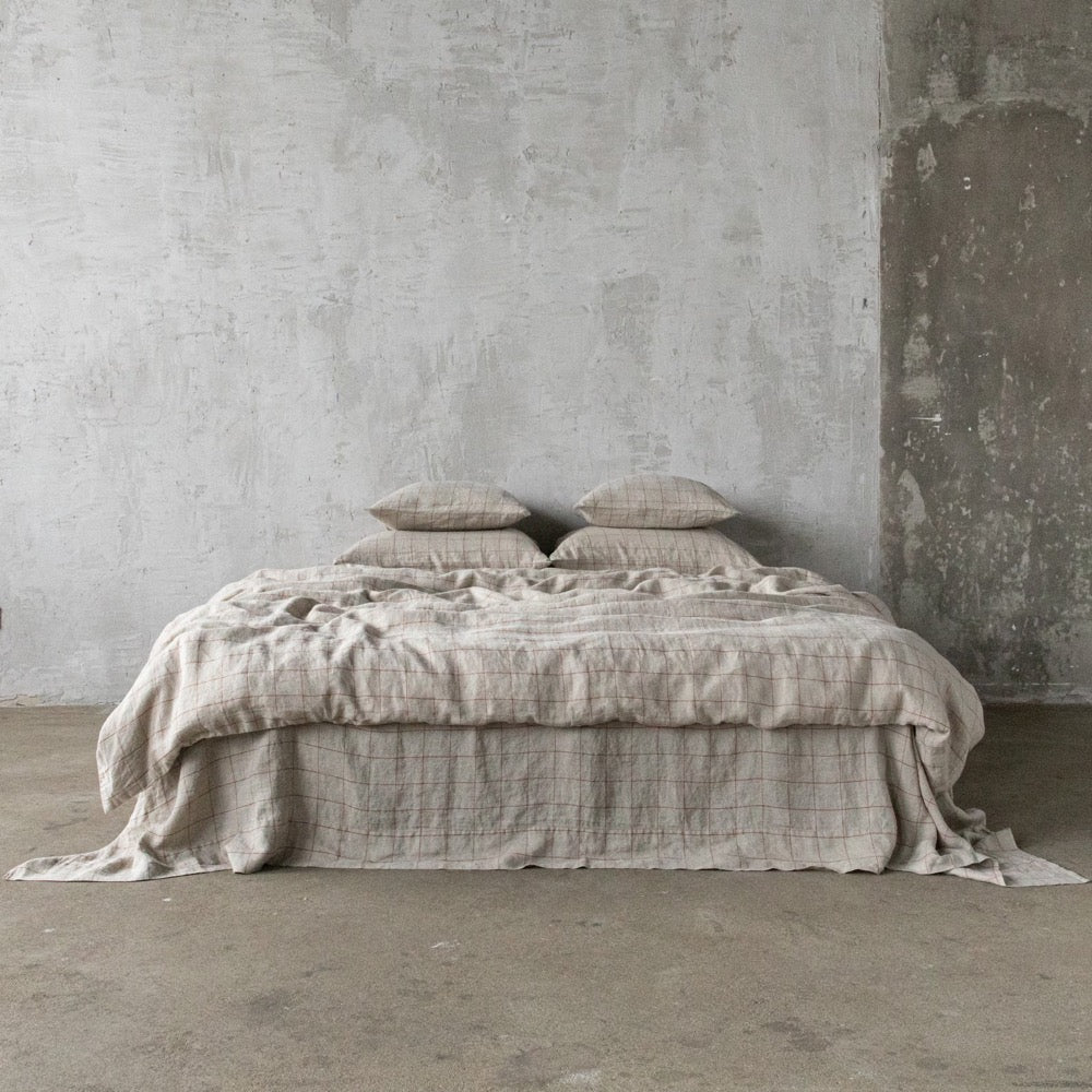 Window Pane Linen Duvet Cover in Brick, Rust, Terra Cotta. Washed large check softened linen bedding