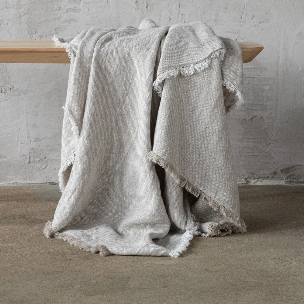 Washed Linen Throw Blanket in Neutral. Linen bedspread made from European flax certified linen