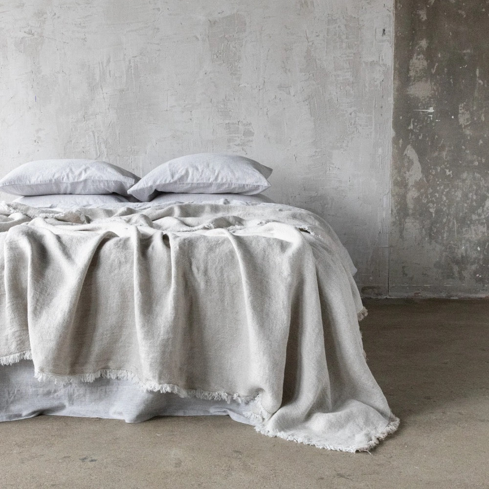 Washed Linen Throw Blanket in Neutral. Linen bedspread made from European flax certified linen