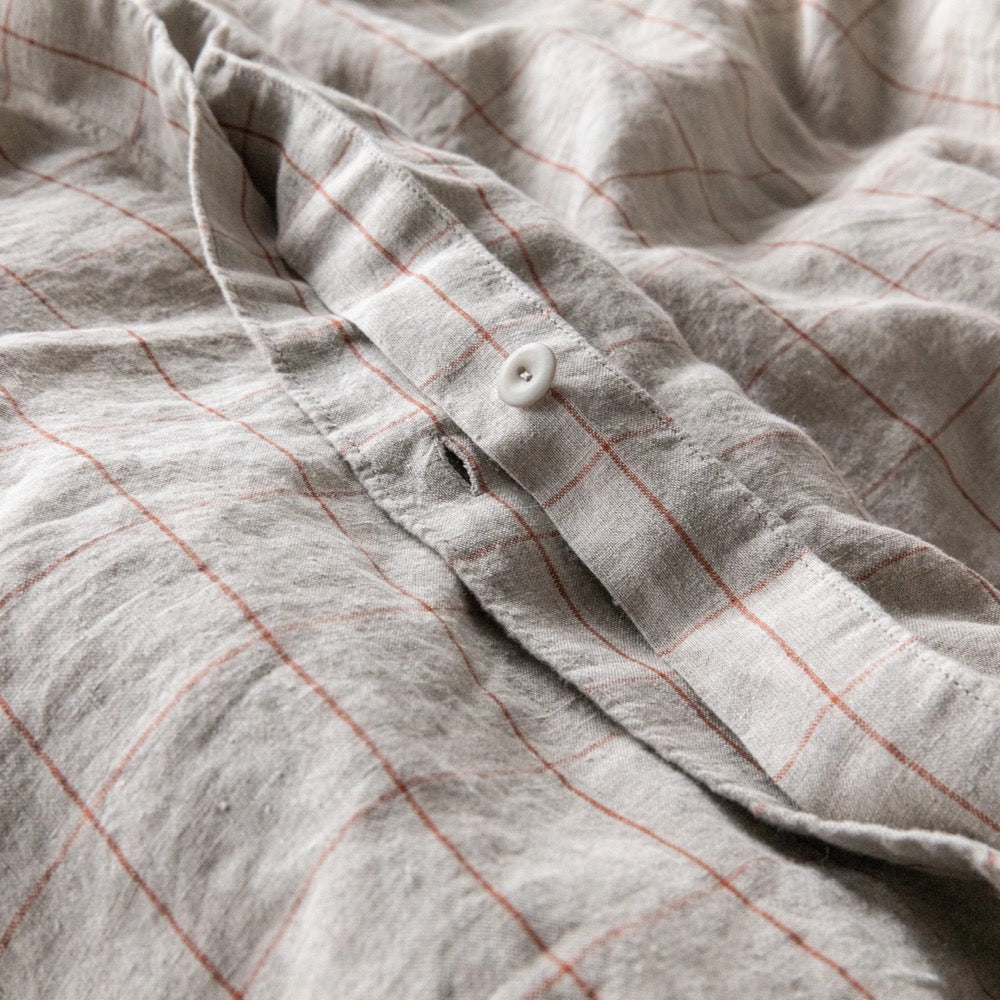 Window Pane Linen Duvet Cover in Brick, Rust, Terra Cotta. Washed large check softened linen bedding