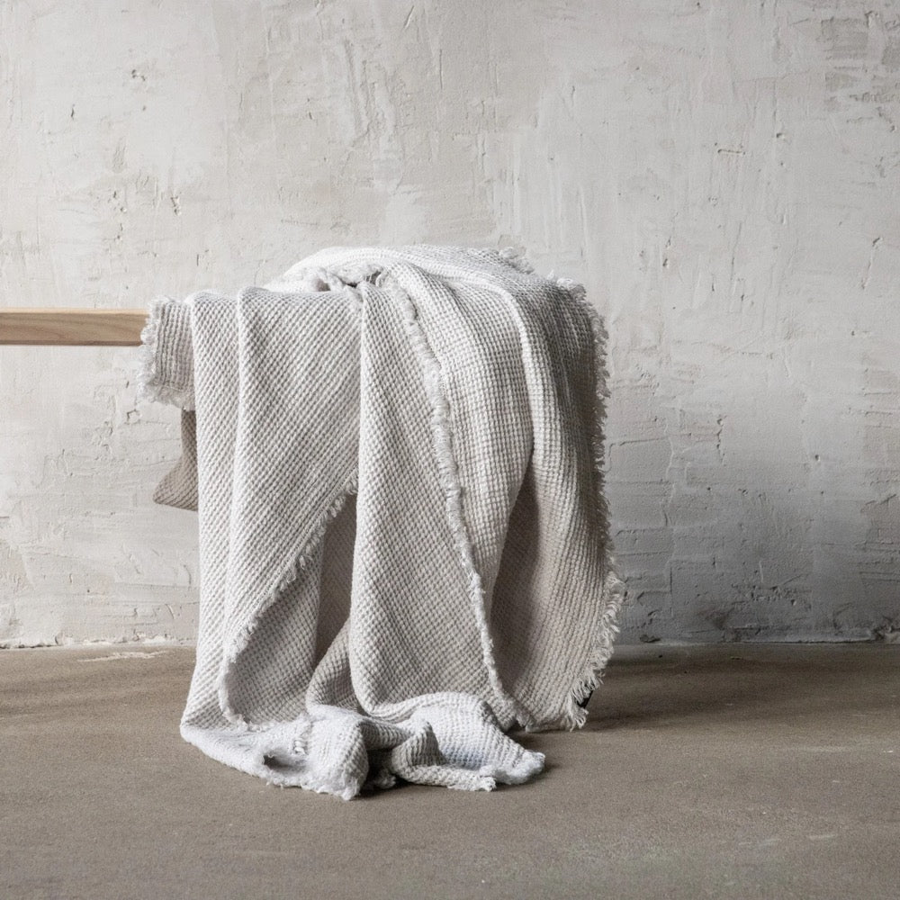 Waffle Linen Throw Blanket in Various Colours With Hand Made Fringes. Twin, Queen